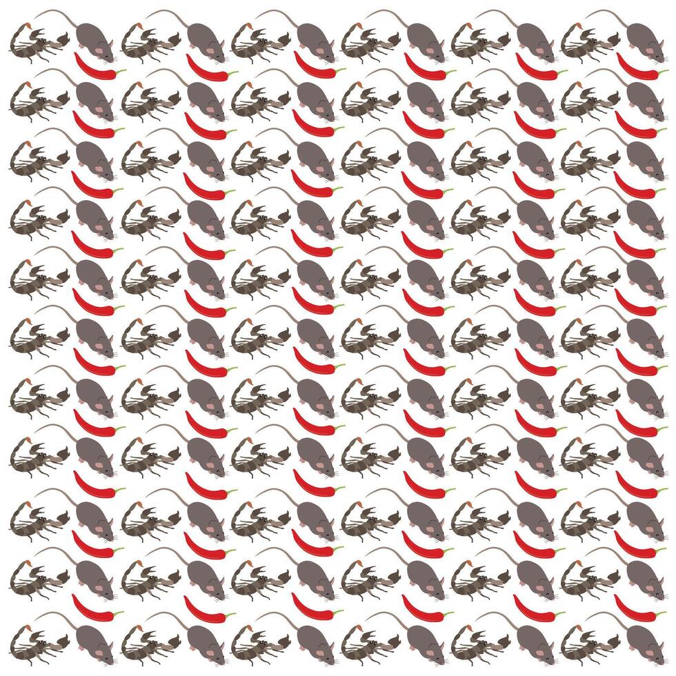 rat, scorpion with chili as a pattern background vector