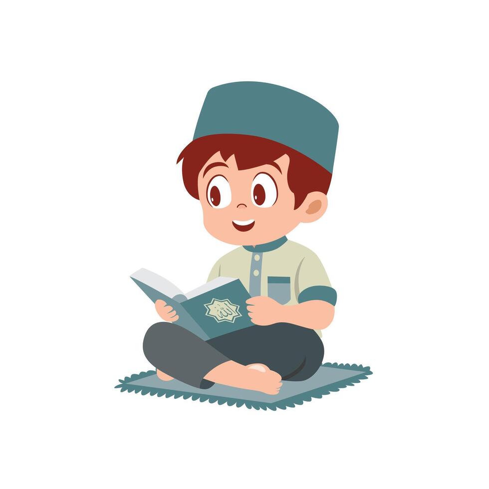 Cute Islamic Kid Learning the Quran vector