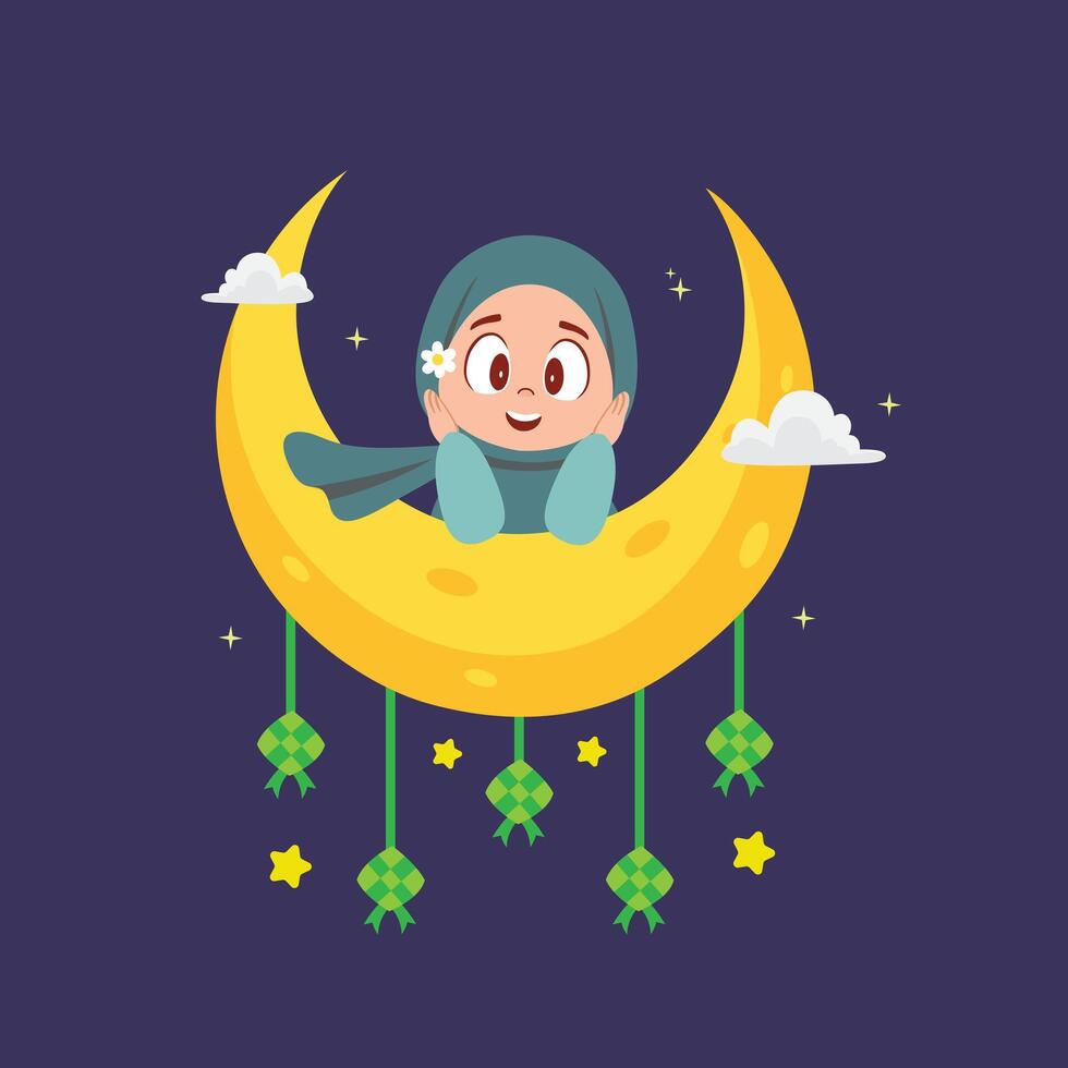 Ramadan Kareem Cartoon with Happy Girl vector