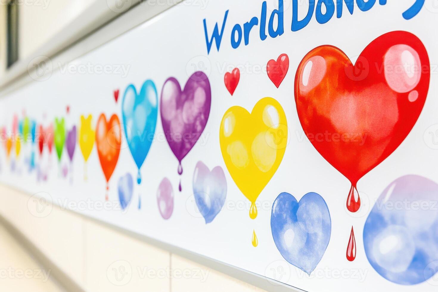 Colorful display of heart-shaped balloons for World Donor Day celebration in a vibrant setting photo