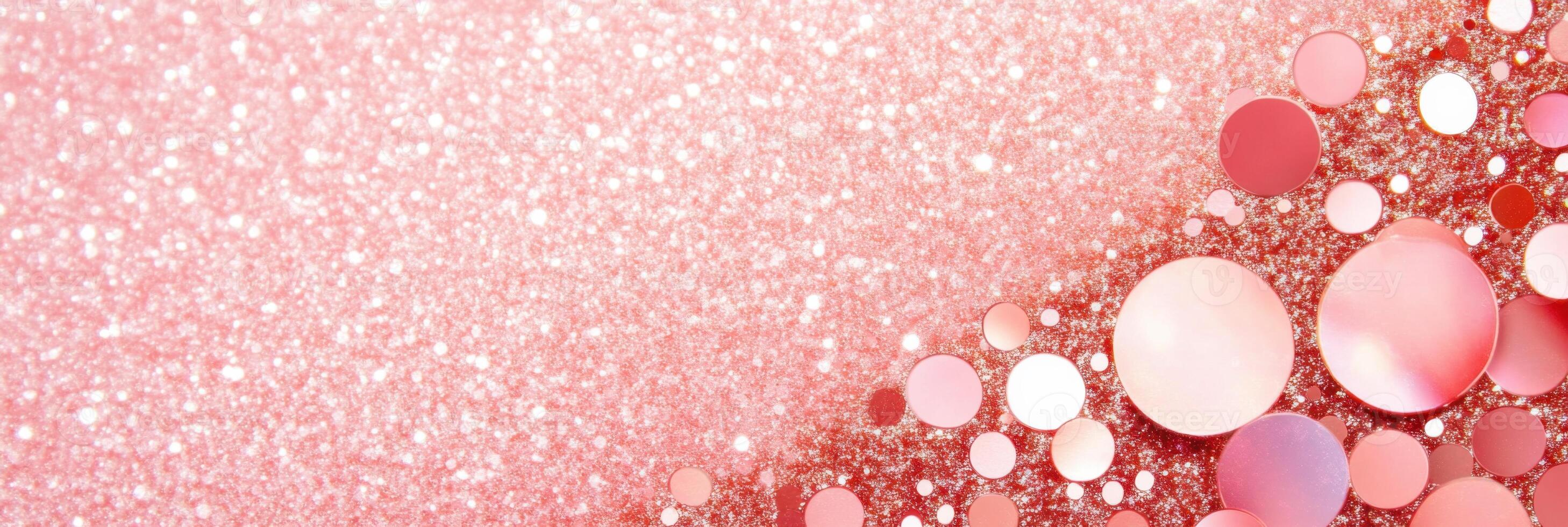 Sparkling rose gold glitter texture with bokeh effect creates a festive atmosphere perfect for celebrations and glamorous events photo