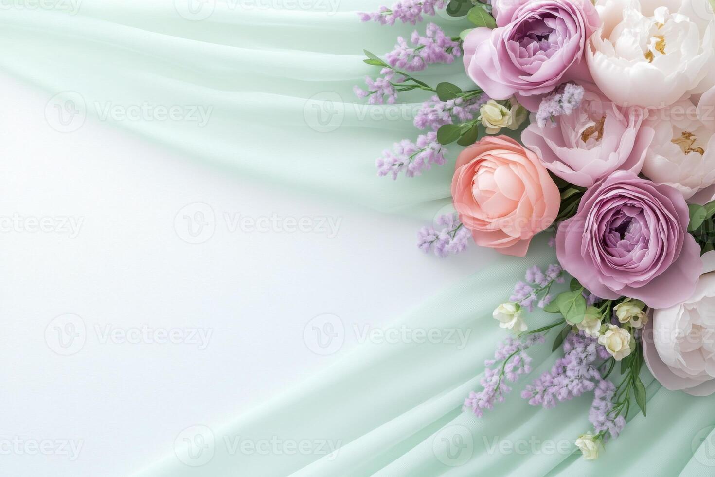 Mood board featuring pastel flowers and soft fabric in a serene arrangement, perfect for creative projects or inspiration photo