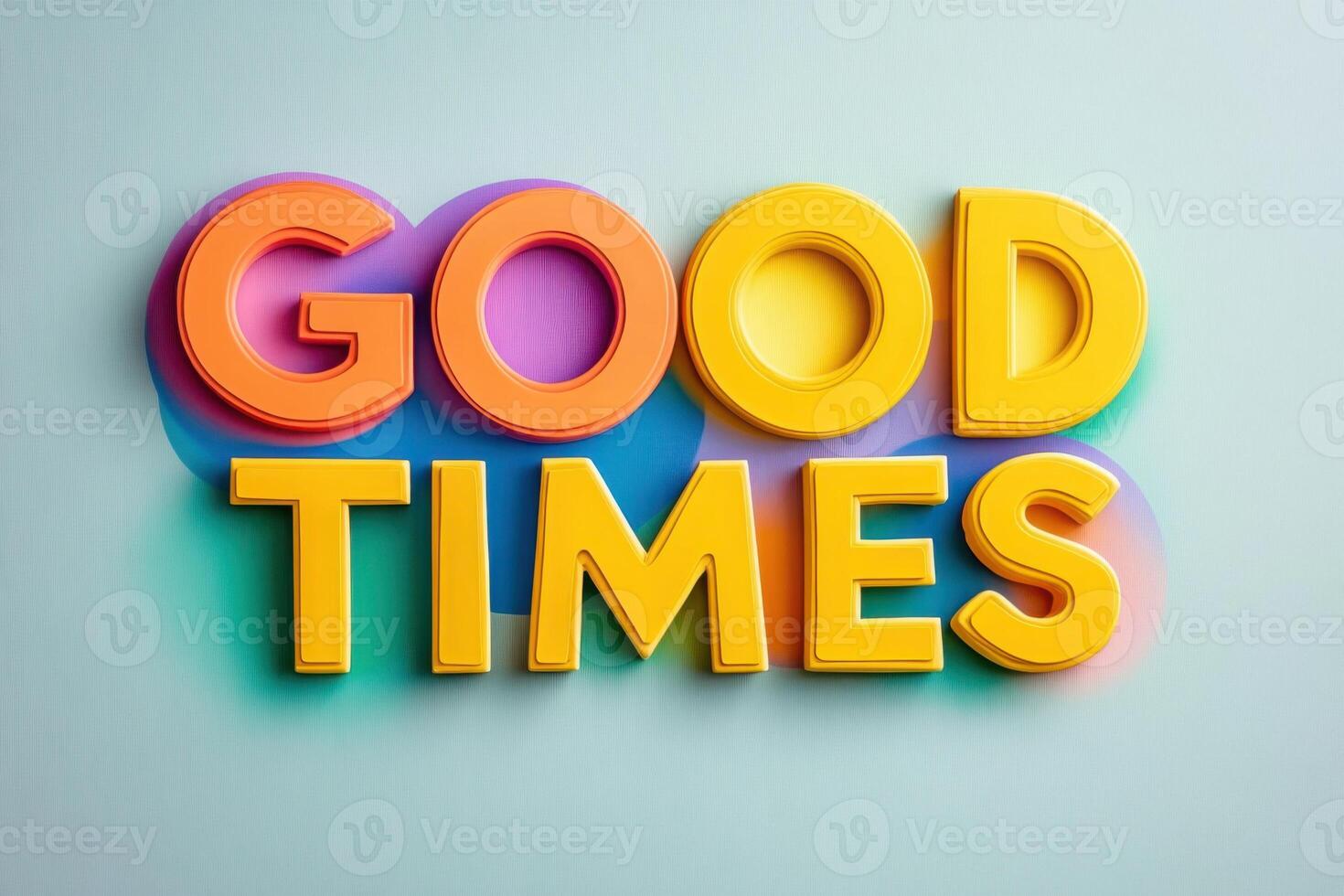 Bright and cheerful minimalist design featuring the phrase good times in bold yellow letters on a pastel background, reflecting joy and summer happiness photo