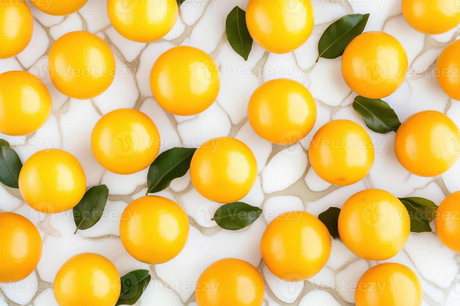 Bright yellow lemons on a clean white surface arranged in an organic pattern showcasing vibrant color contrast and natural texture photo