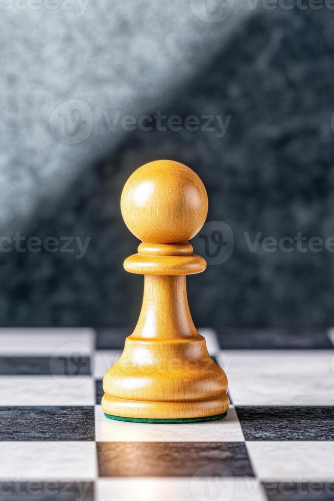 Philosophical chess concept exploring ambition through a lone pawn casting a kings shadow in deep symbolic lighting photo