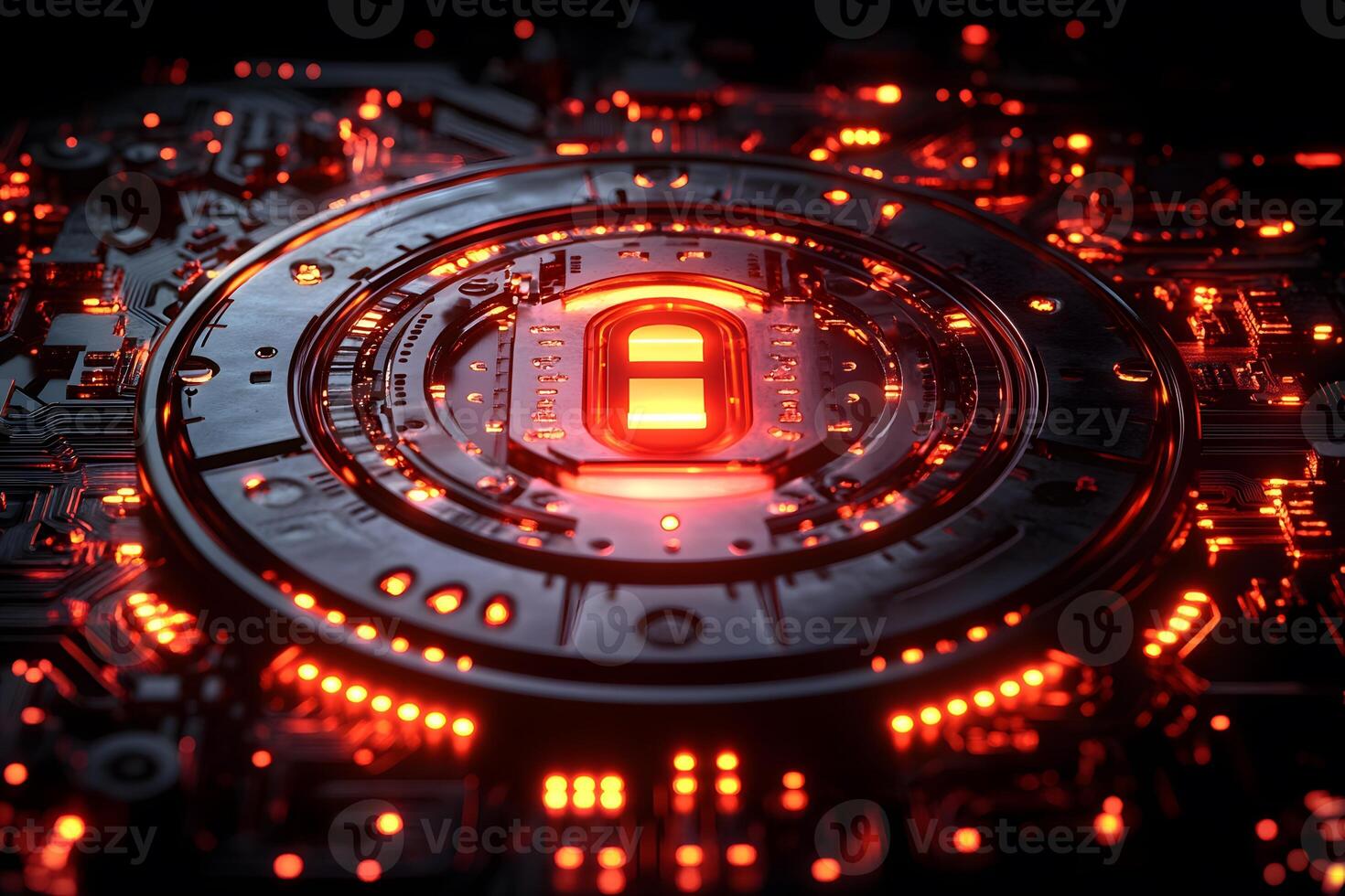 Futuristic Cybersecurity Concept with Glowing Digital Lock and Circuits photo