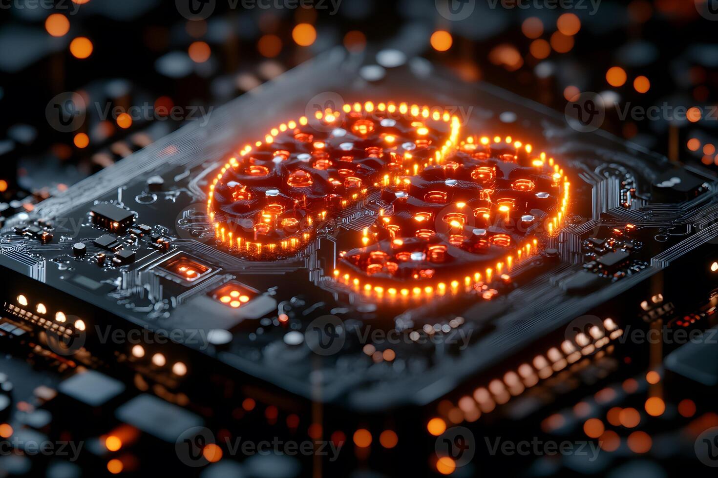 Technology Innovation - Futuristic Circuit Board with Glowing Elements for Digital Design photo