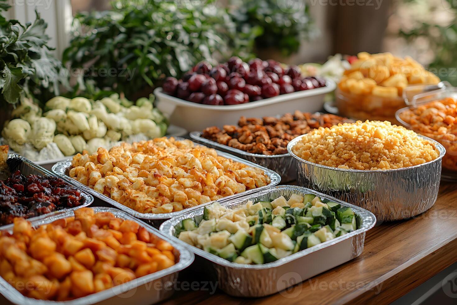 Buffet Spread of Fresh Vegetables and Delicious Dishes for Catering and Events photo