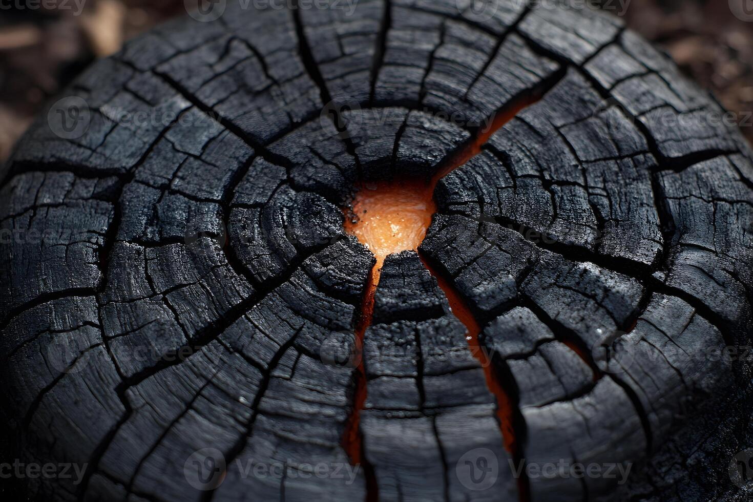 Charred Wood with Glowing Center for Nature and Background Design photo