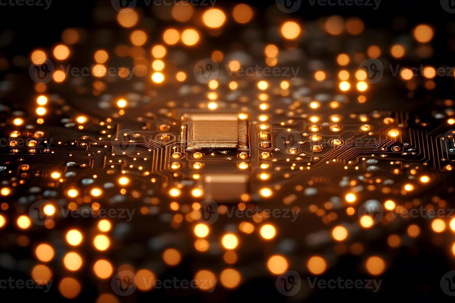 Futuristic Circuit Board with Glowing Microchip for Technology Innovation Design photo