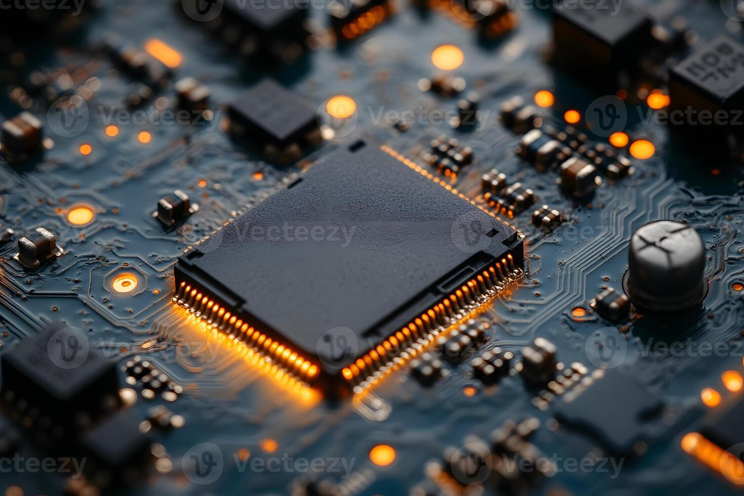 Microchip Technology Close-Up of Circuit Board with Glowing Orange Connections photo