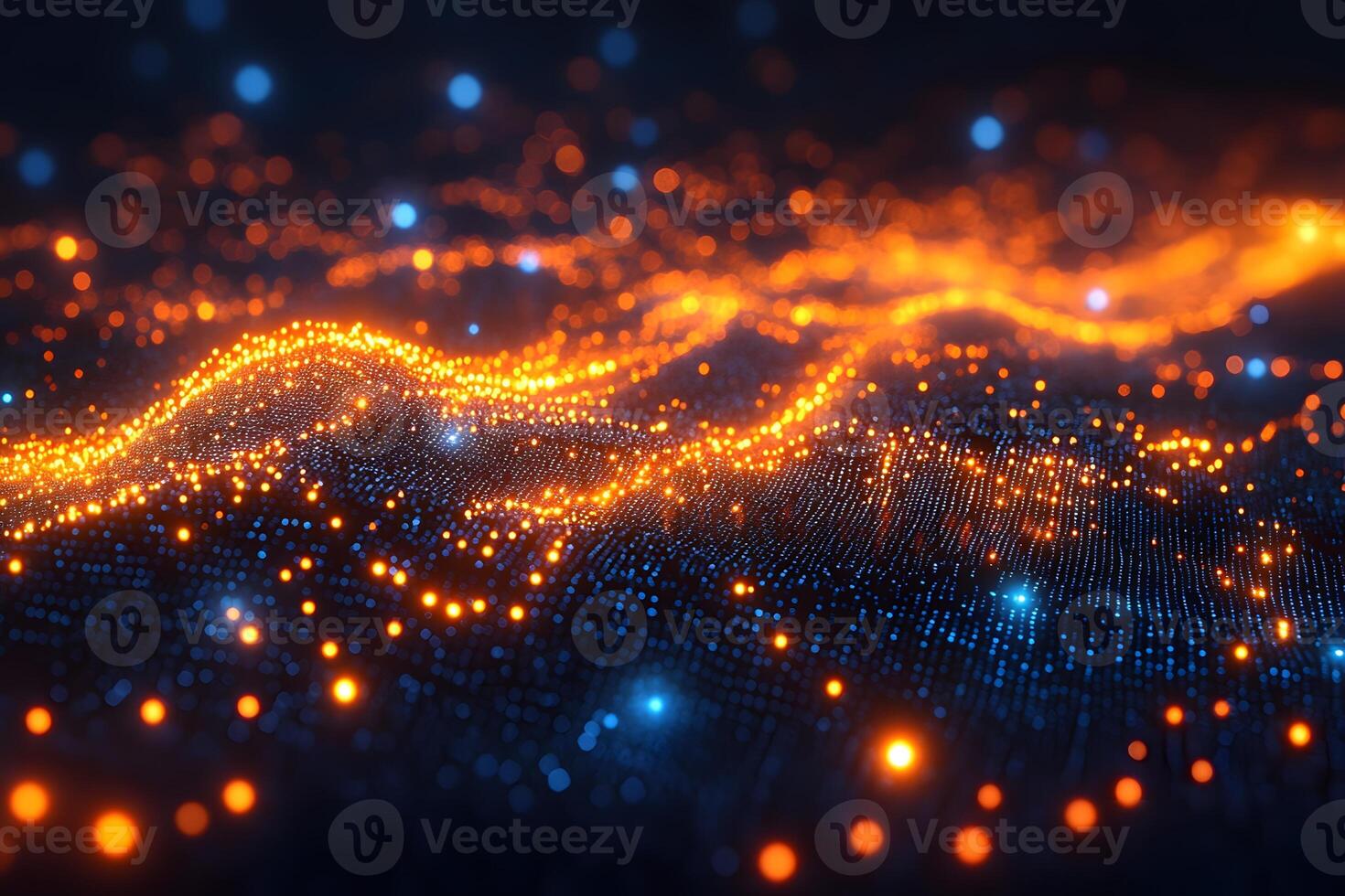 Abstract Neon Light Waves and Particles in a Digital Network photo