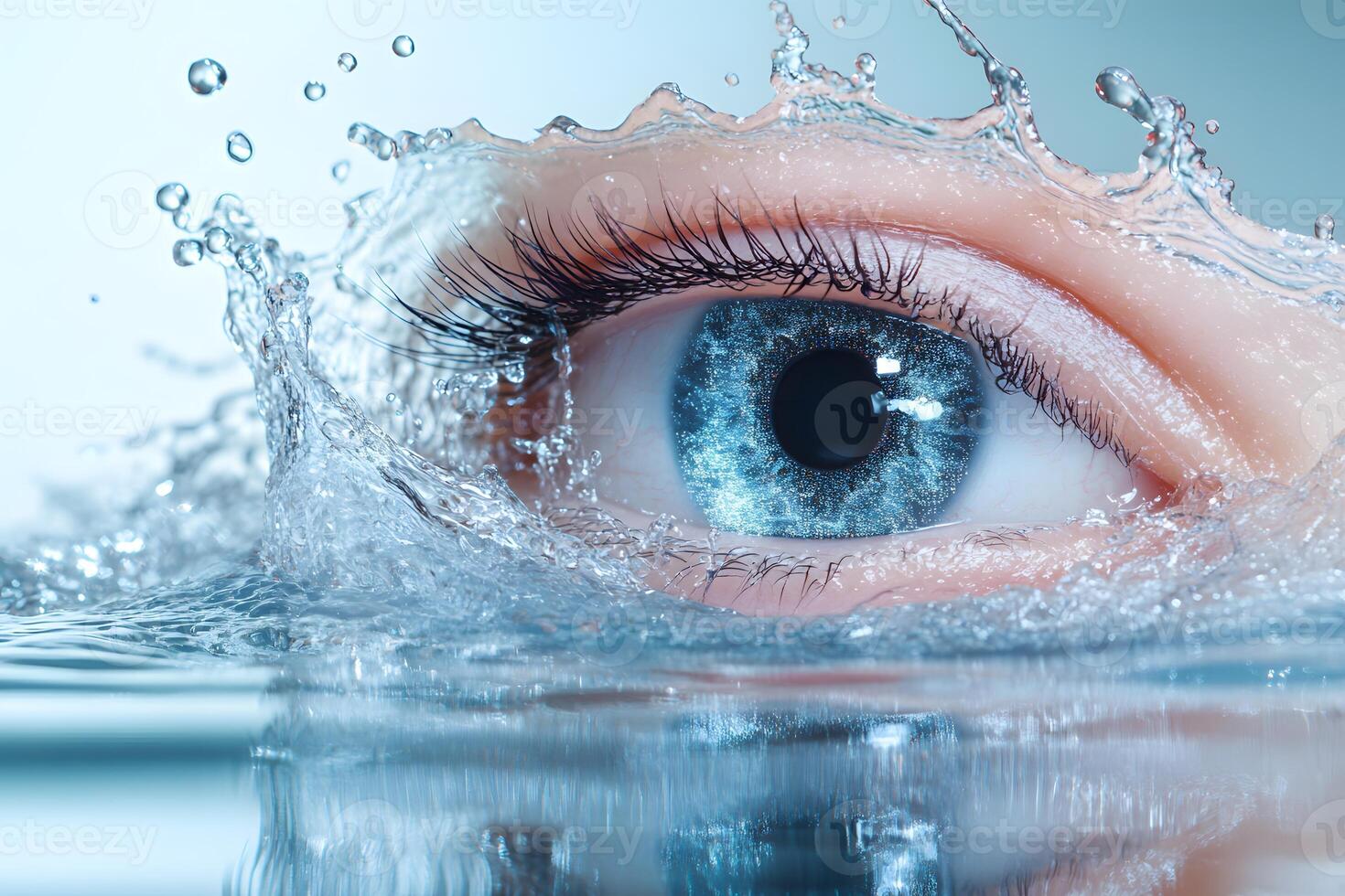 Blue Eye and Splashing Water Concept for Refreshment and Clarity photo