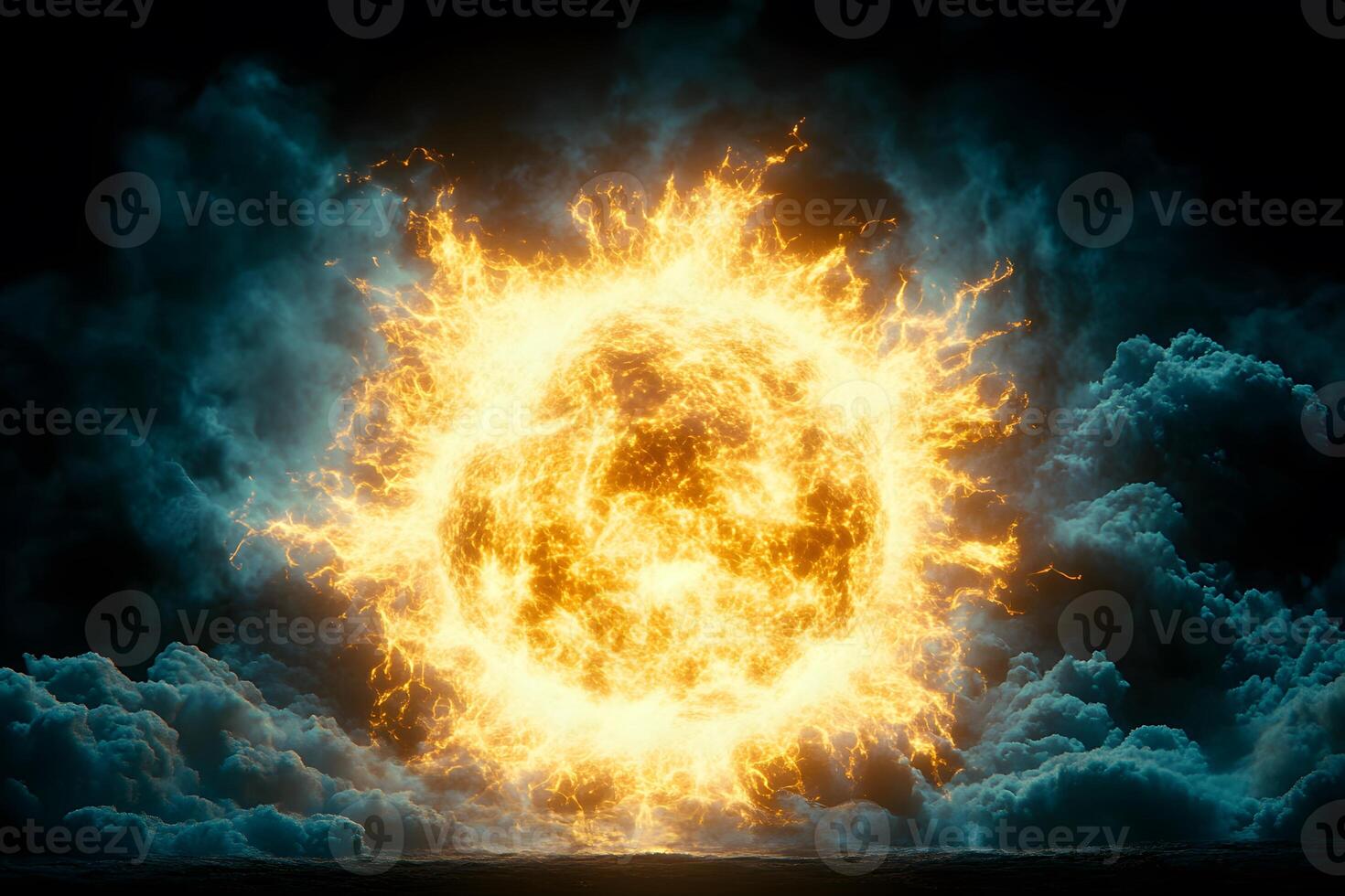 Explosive Energy Burst in Dramatic Cloudscape - Dynamic Digital Art for Sci-Fi Design photo