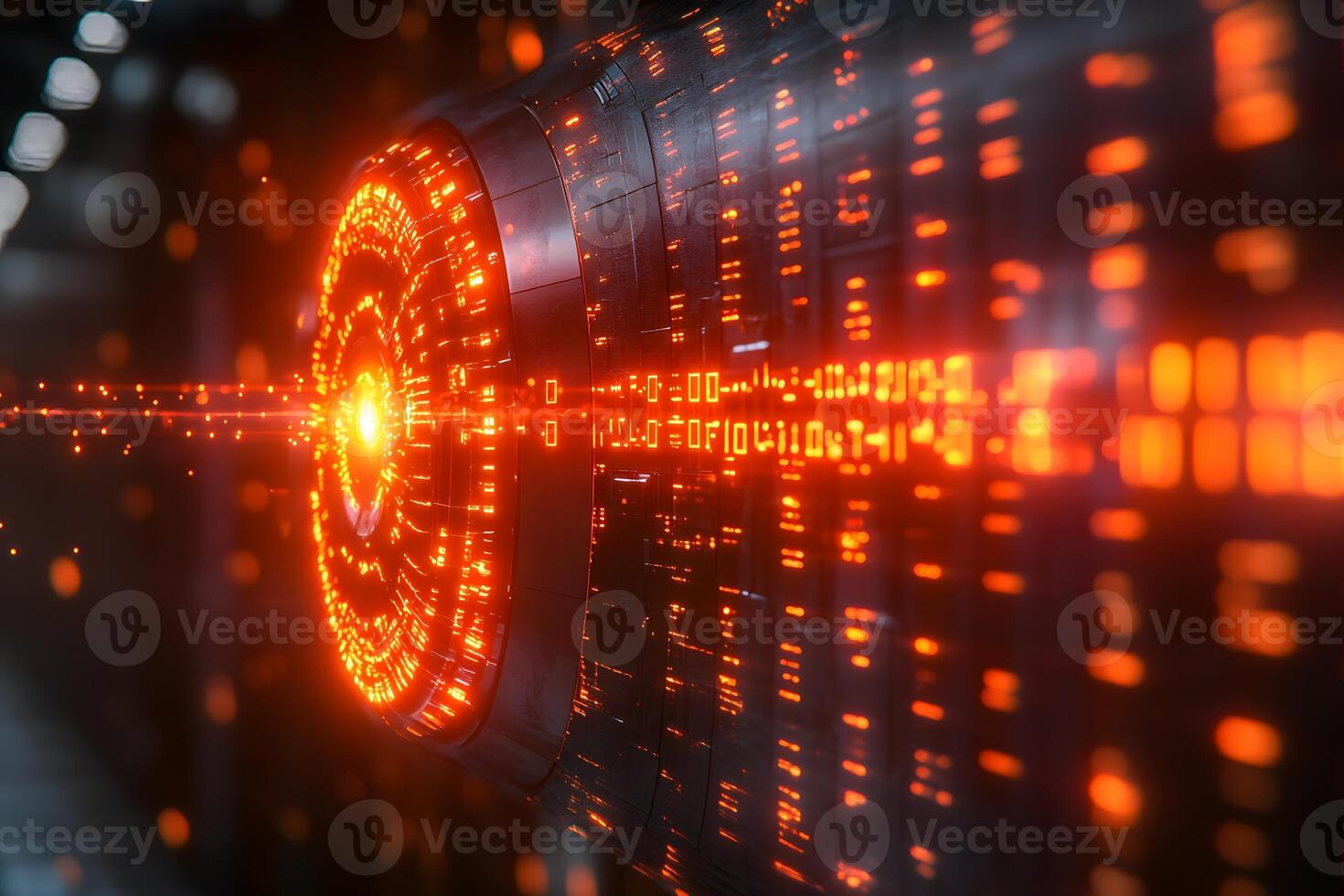 Futuristic Sci-Fi Interface with Glowing Digital Code for Technology Design photo