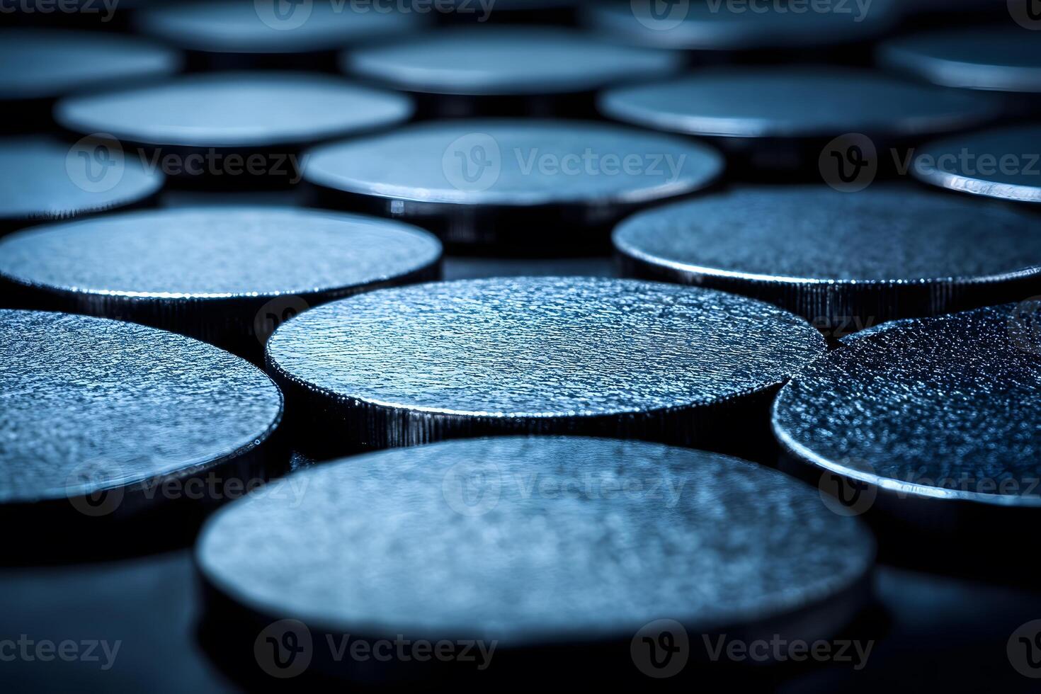 Abstract Macro View of Metallic Circular Objects in Low Light photo