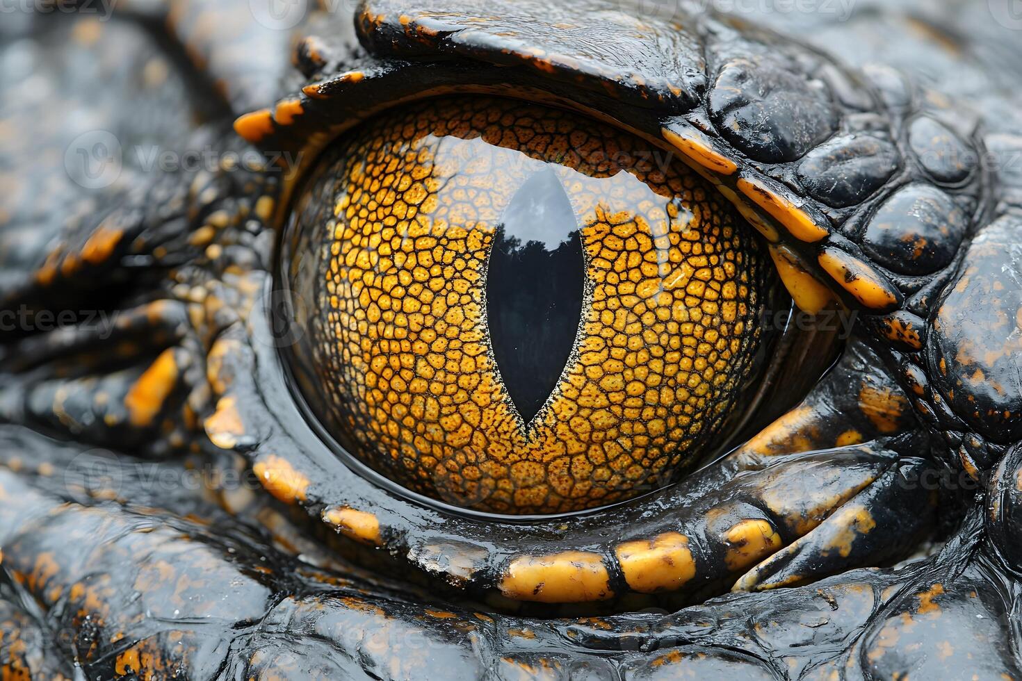 Close-Up of Crocodile Eye Detailing Textures and Patterns in Wildlife Photography photo