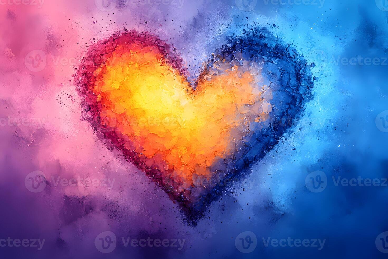 Vibrant Heart-Shaped Abstract Art in Warm and Cool Tones for Wall Decor photo