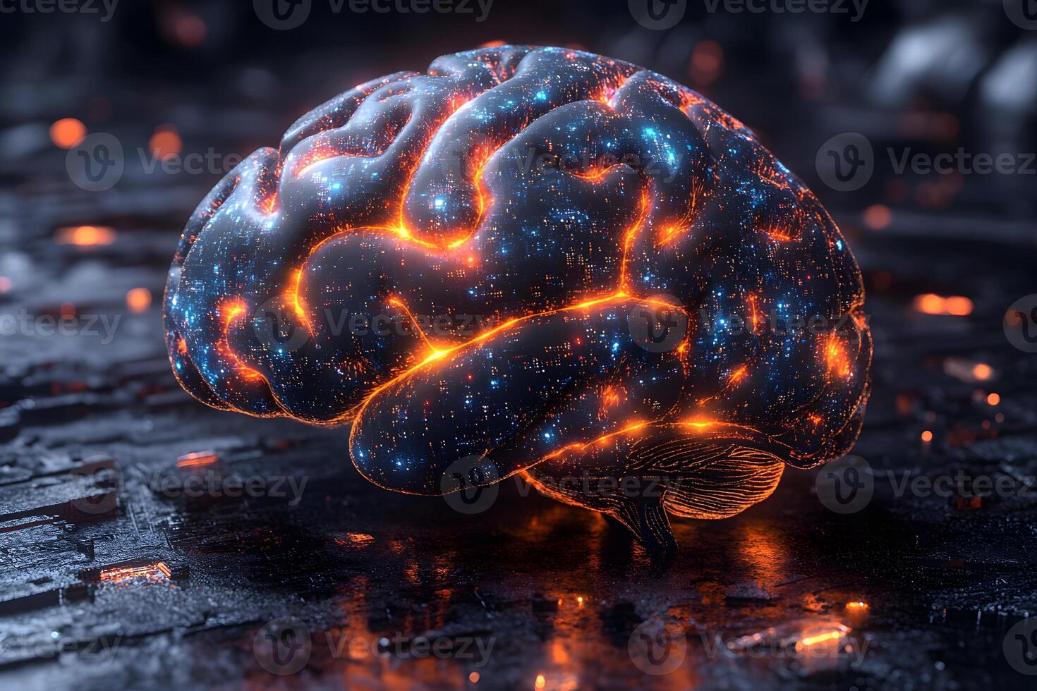 Futuristic Neural Network Concept with Glowing Brain Visualization for AI Design photo