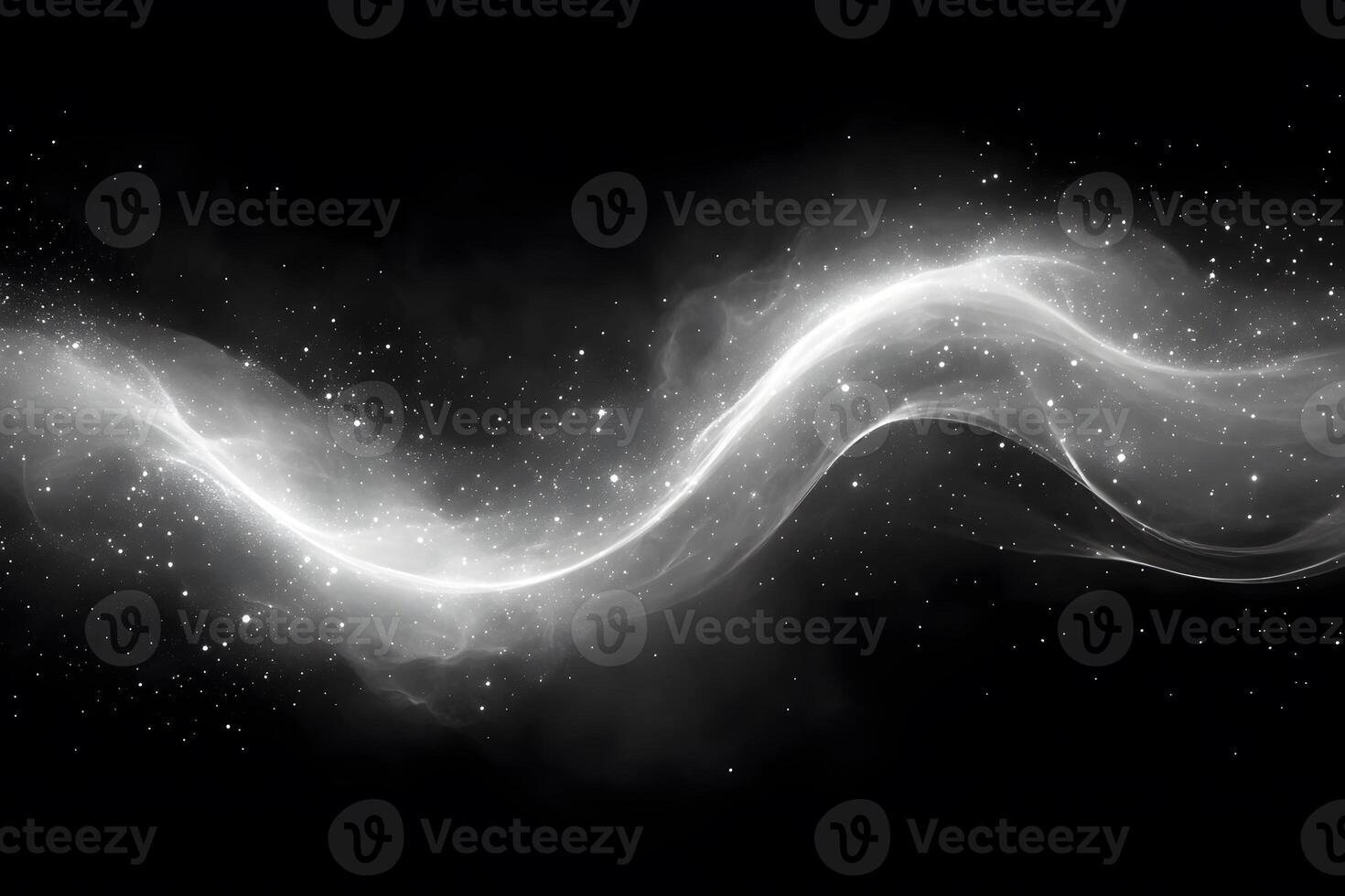 Ethereal Cosmic Wave with Sparkling Stars on Black Background for Abstract Design photo