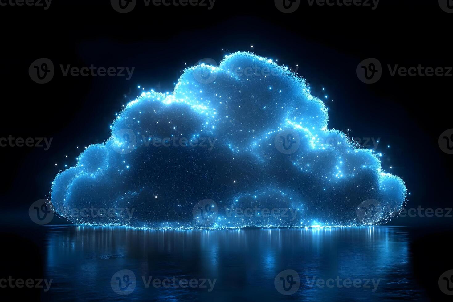 Digital Cloud Technology with Sparkling Blue Nebula for Modern Data Concepts photo