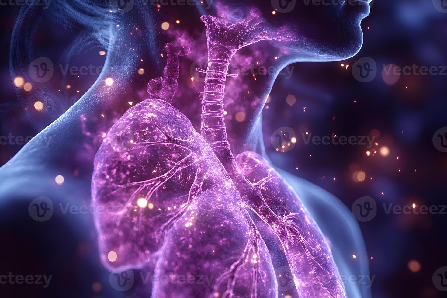 Futuristic Medical Visualization of Respiratory System with Glowing Lungs photo