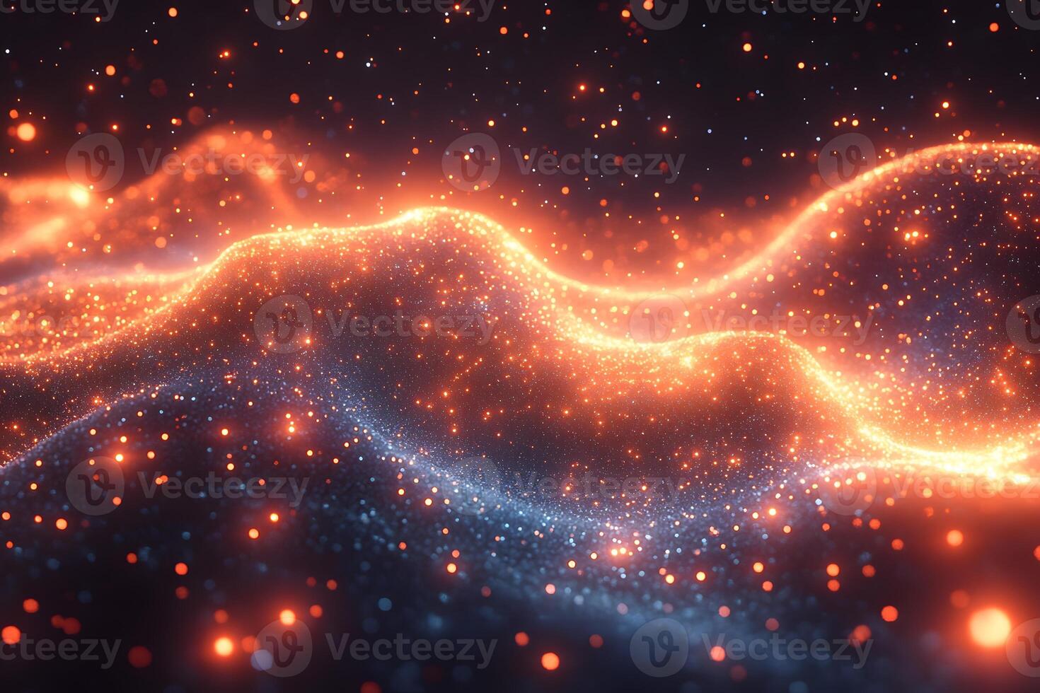 Abstract Cosmic Wave Pattern with Glowing Orange and Blue Particles for Digital Art and Design photo