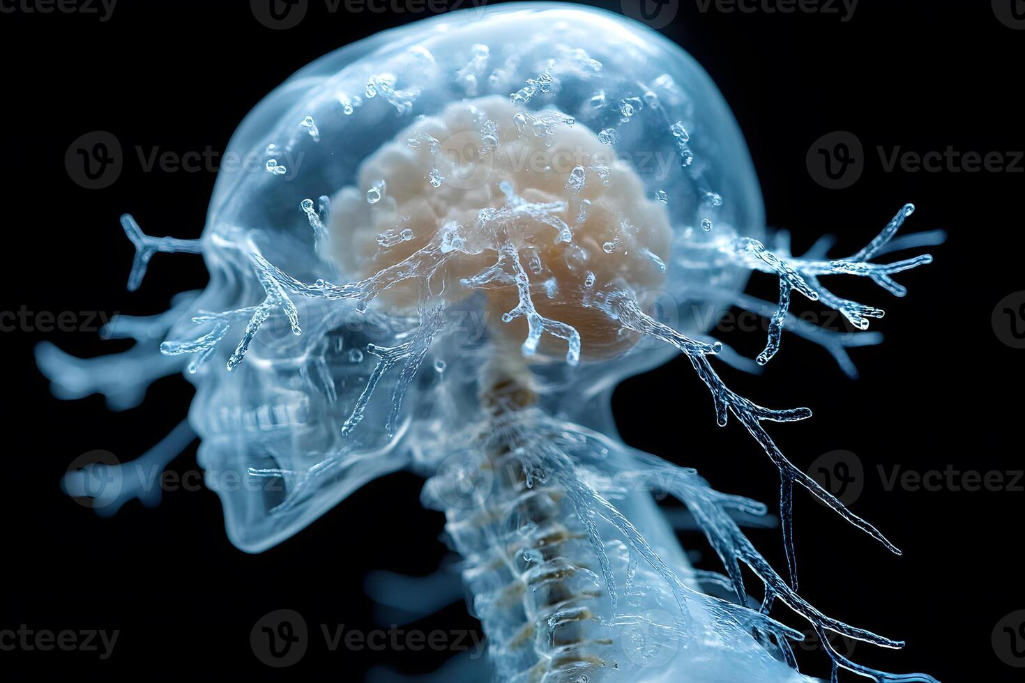 Futuristic Transparent Skull with Neural Network for Scientific and Educational Concepts photo