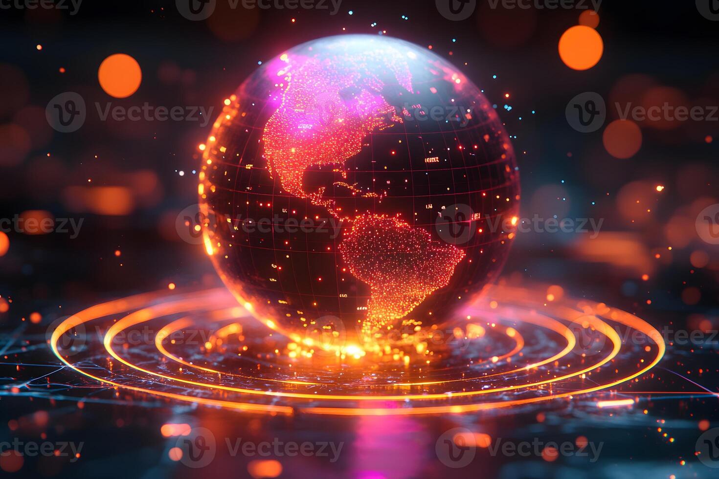 Futuristic Glowing Digital Globe with Network Connections for Technology Design photo