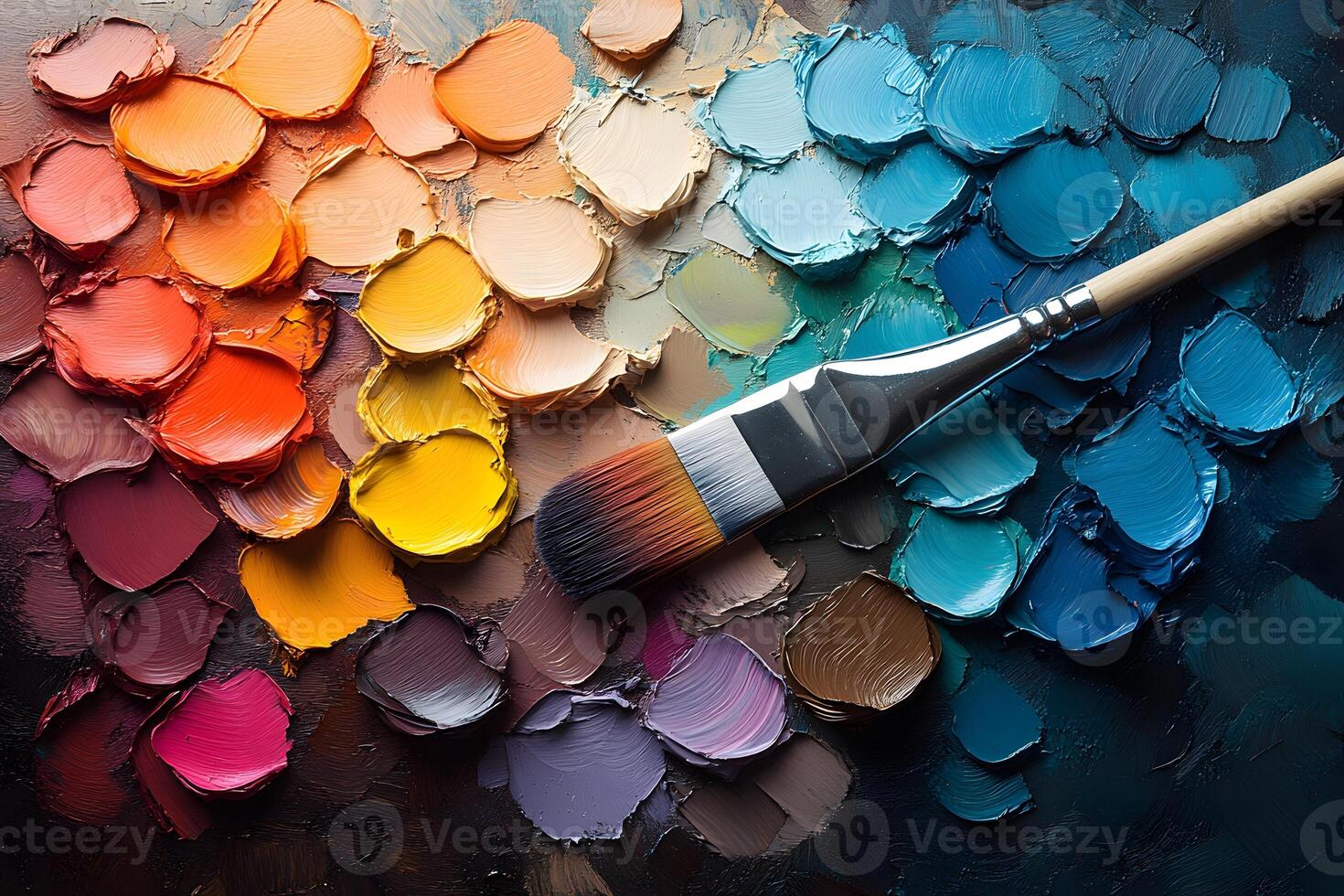 Vibrant Paint Palette with Brush for Artistic Inspiration and Creativity photo