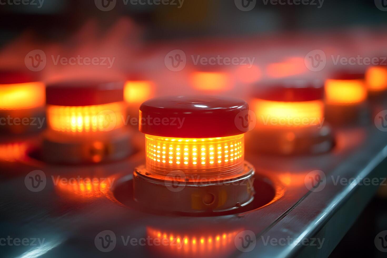 Industrial Warning Lights in Action Safety Alert Concept for Manufacturing photo