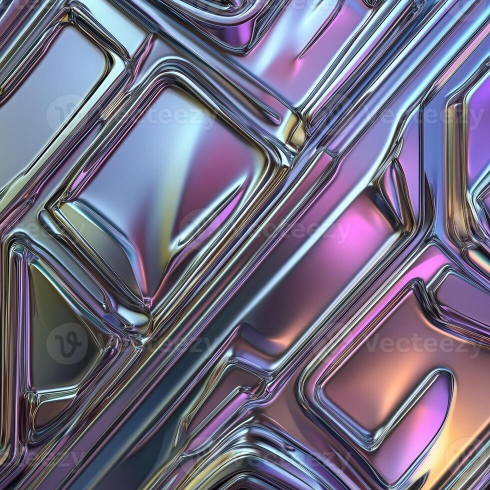 Intricate metallic surface with embossed geometric elements and reflective blue and purple shades. Creates a sleek, cyberpunk-inspired aesthetic for industrial and technological visuals photo