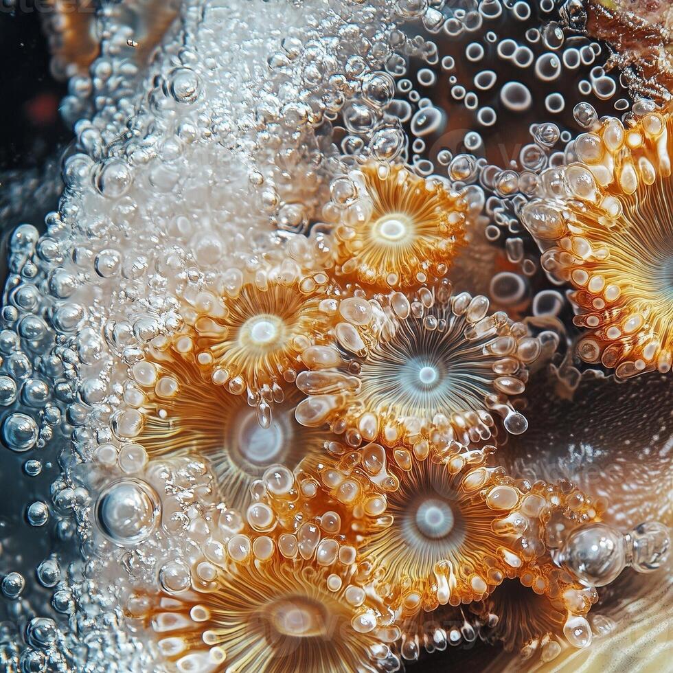 Close-up of coral surface with fine textures and delicate marine patterns. The detailed organic structure captures the beauty of underwater biodiversity and oceanic life forms photo