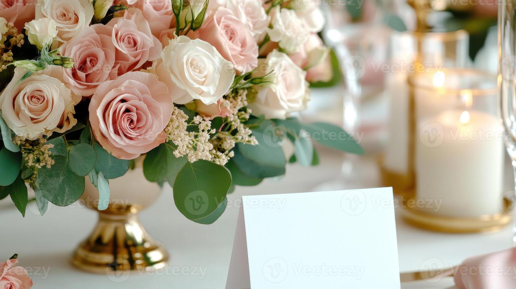 Beautiful Mother's Day table arrangement featuring pink and white roses with elegant candlelight decor in a cozy setting photo
