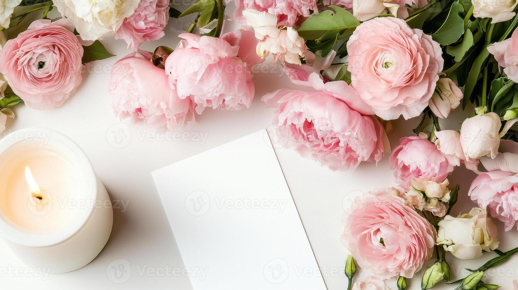 Beautiful Mothers Day table arrangement featuring pink flowers and a candle for a warm celebration of love photo