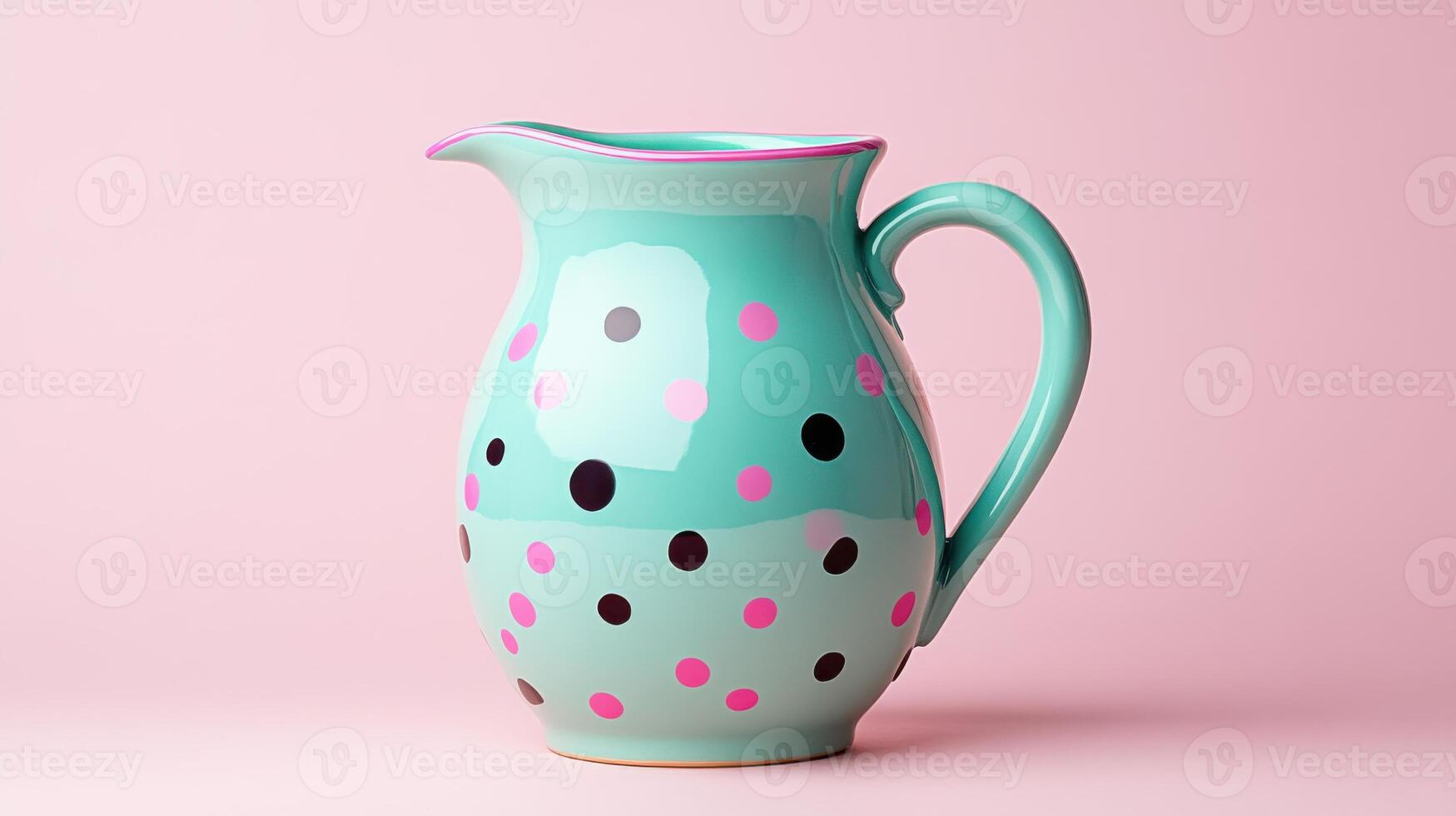 Charming vintage-style pastel pitcher with colorful polka dots on a soft pink background photo
