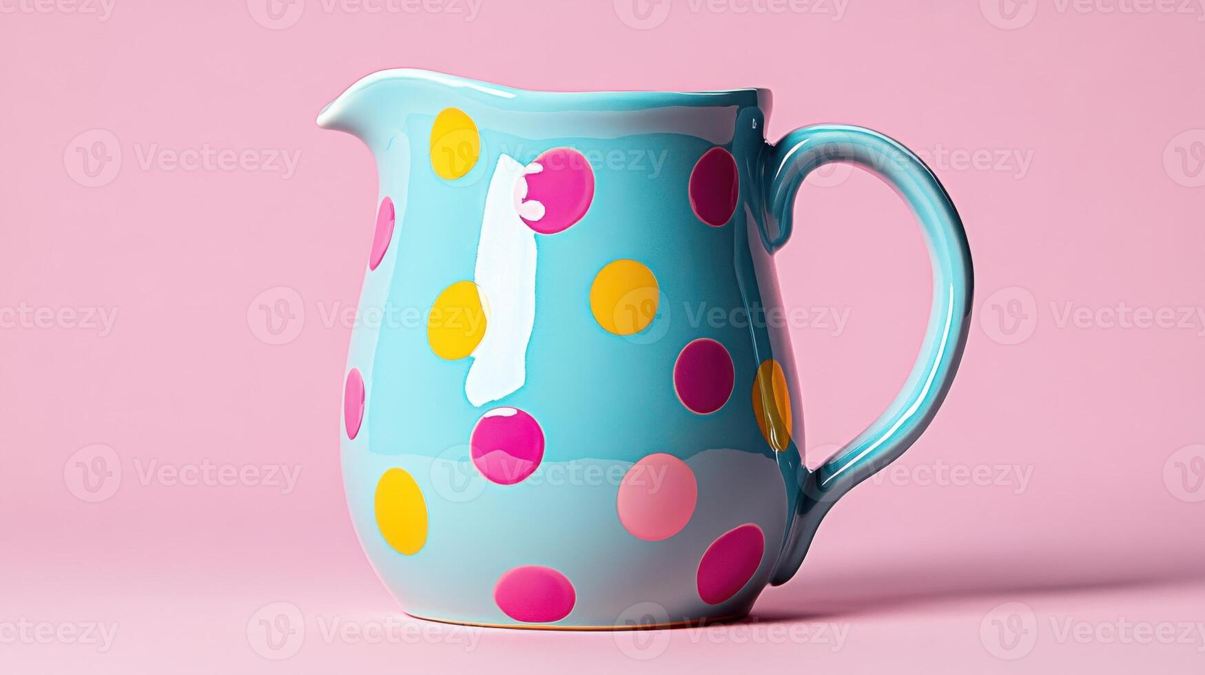 Pastel colored polka dot pitcher on pink background captures playful elegance for any tabletop setting photo