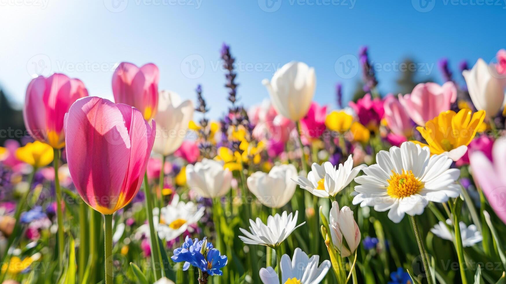 Soft-focus wildflower field illuminated by pastel light creates a serene atmosphere in nature photo