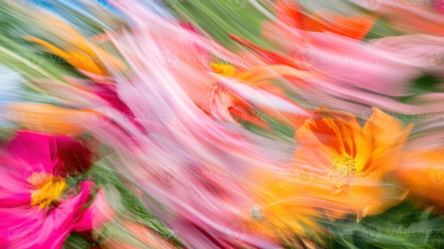 Vibrant wildflowers dance in the wind-swept meadow during a sunny afternoon photo
