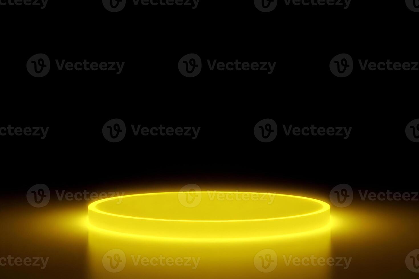 A yellow platform with neon lights in a dark room, product display, presentation stage, minimalist design, modern aesthetic, glowing effect, simple background photo