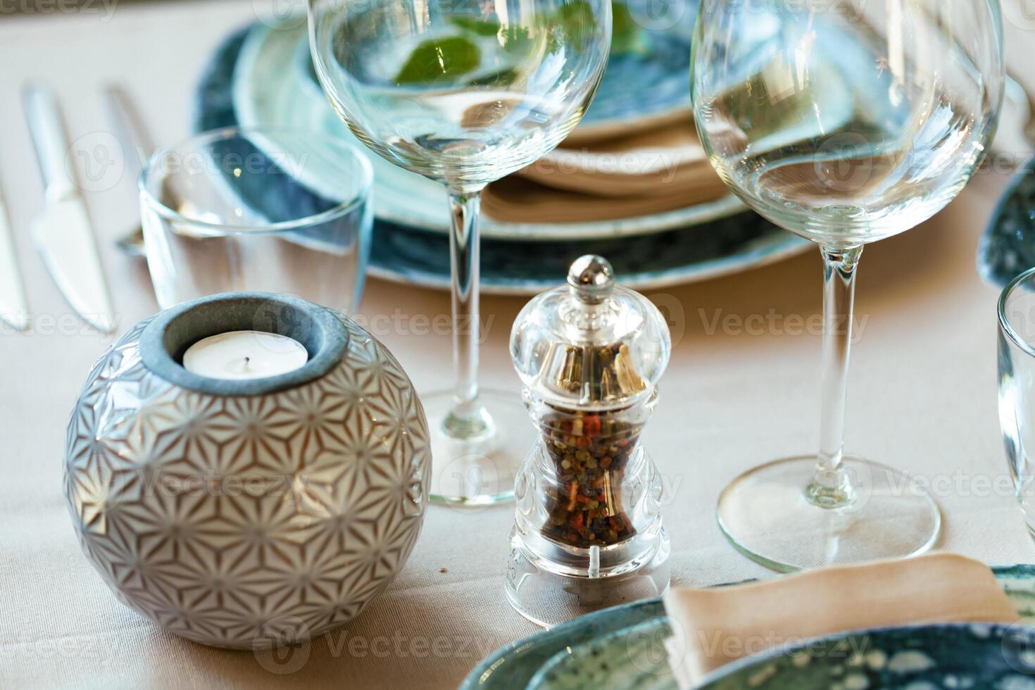 Luxury table setting for event in a restaurant photo
