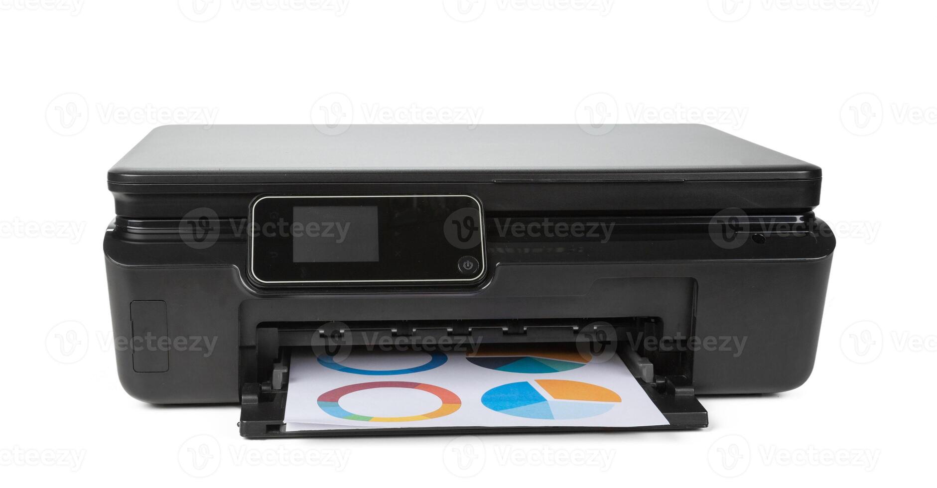 Black multi function printer isolated against a white background photo