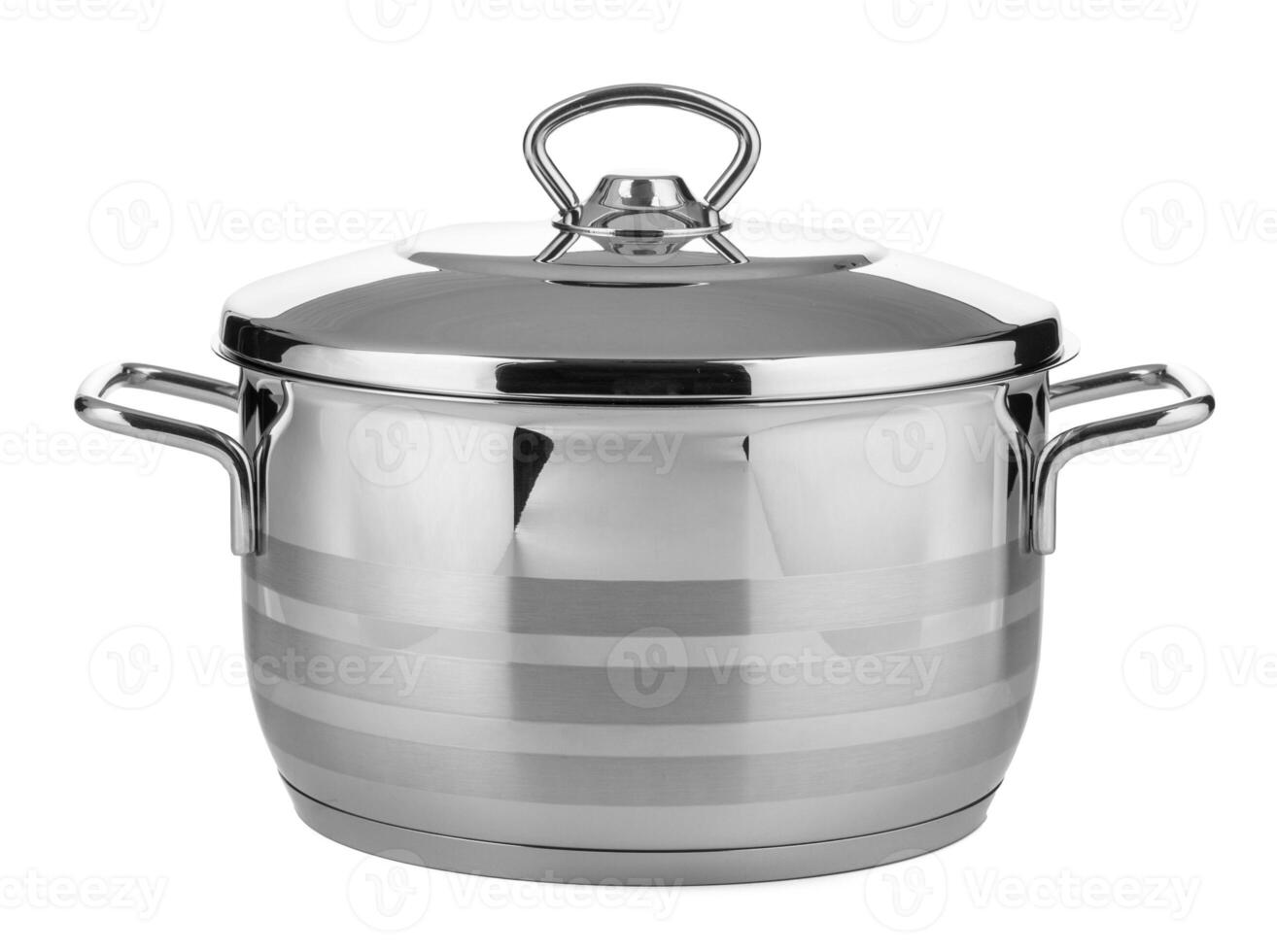 Stainless steel pot isolated on white background photo