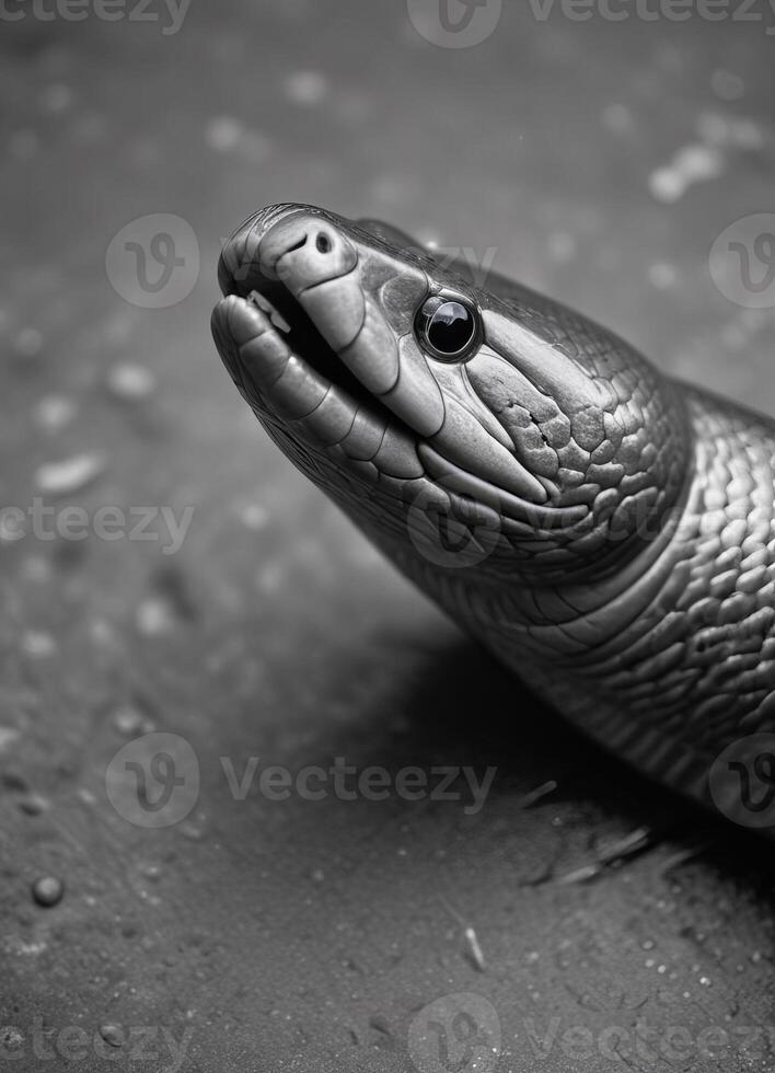 Close-up photo of a European Eel, It looked up and opened its mouth.
