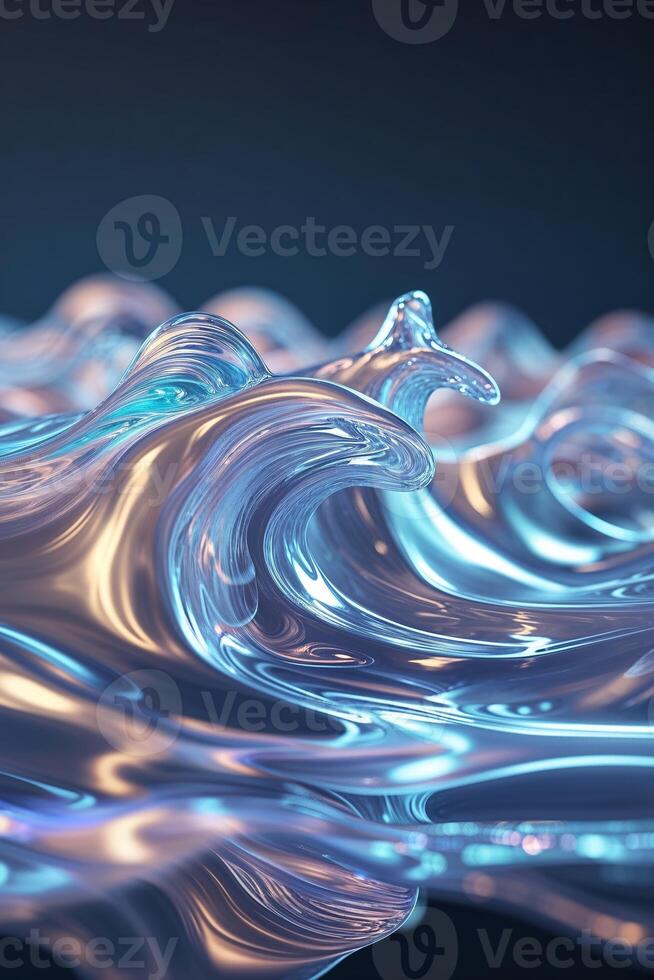 Dynamic blue waves create an ethereal ocean effect with reflective surface and captivating movement photo