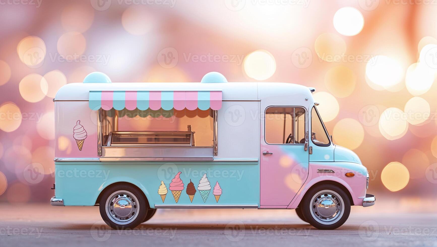 Colorful ice cream truck parked in a vibrant setting during a sunny afternoon photo
