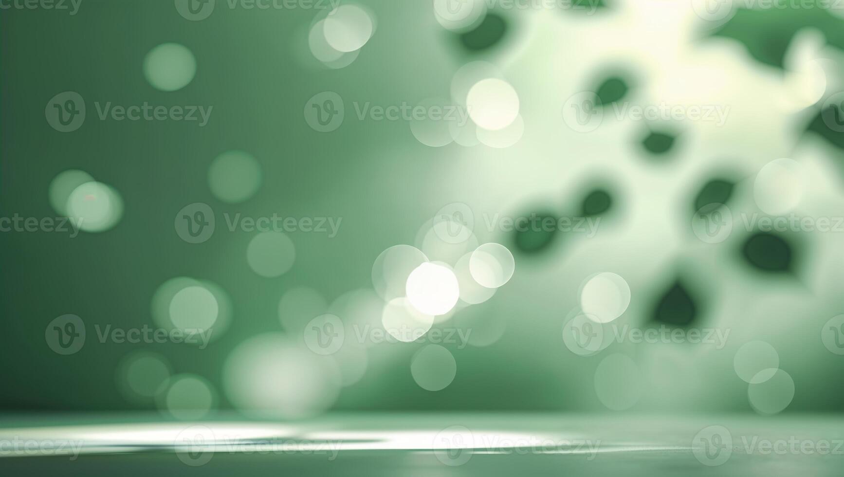 Soft green bokeh lights create a tranquil atmosphere with leaves in sunlight during a warm afternoon photo