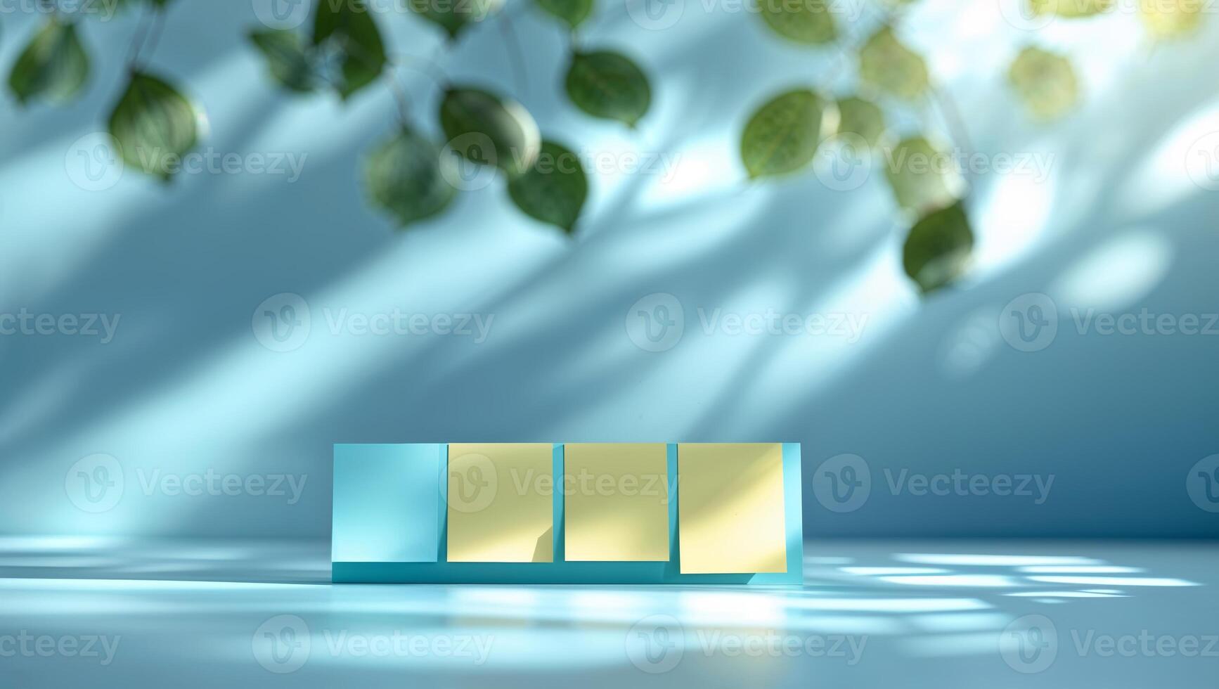 Brightly lit workspace with colorful sticky notes highlighting organization and creativity during the morning hours photo
