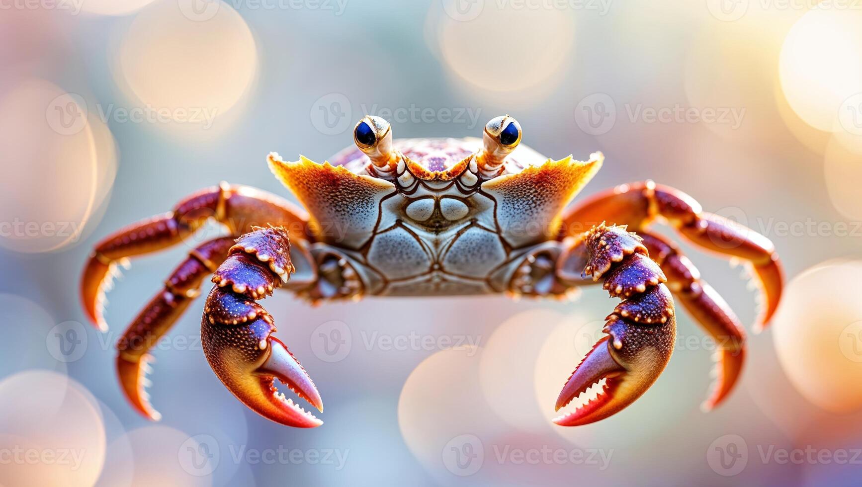 Colorful crab displayed in vibrant underwater habitat during sunny day near coastal shorelines photo