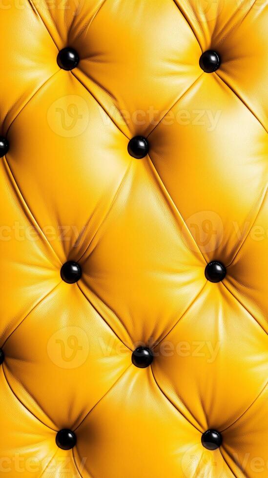 Luxurious yellow leather with tufted buttons, presenting an elegant and sophisticated texture. photo